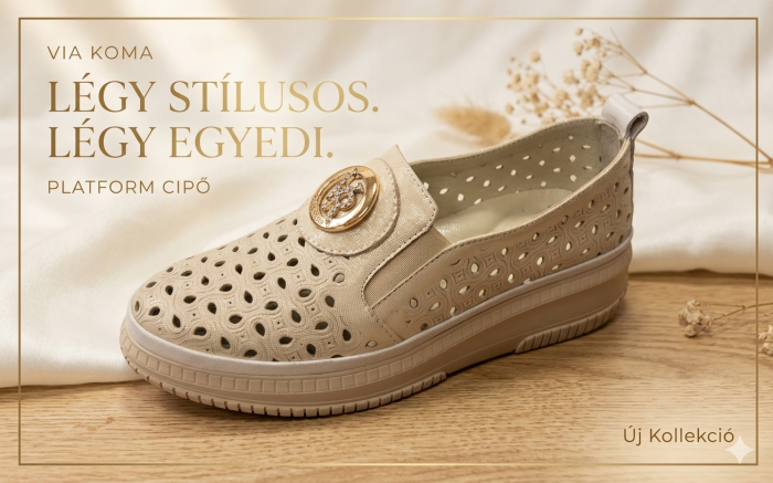 Lyukacsos női bőr félcipő 058 713-T046 bézs metál large