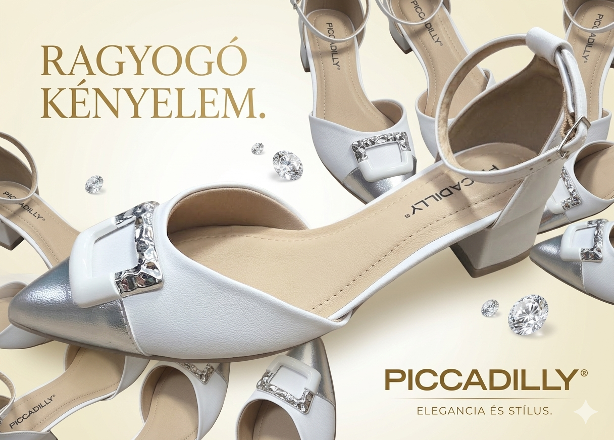 PICCADILLY elegáns női kiskérges cipő 739092-3 fehér-ezüst