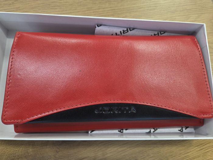 Bőr pénztárca 099 RED-BLK CRYSTAL large