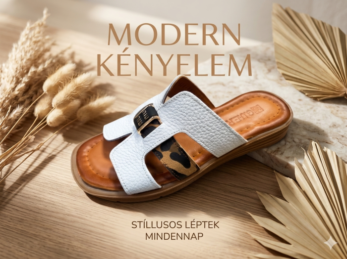 Bőr női nyári papucs  P021 336 T60 fehér-leopárd large