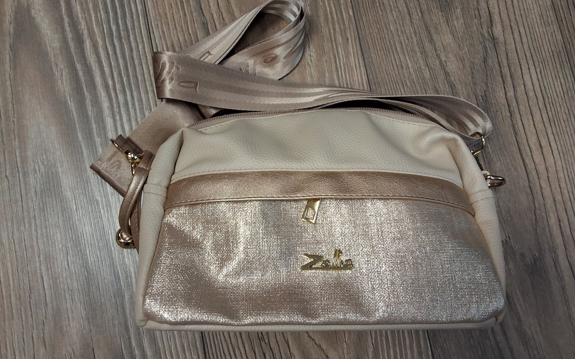 Női válltáska, crossover jellegű test táska zlb432 beige-rozgold