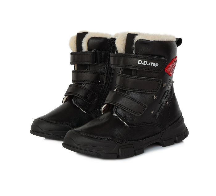 D.D. step bélelt bőr bakancs W056-520BL BLACK 31-36  méretben large