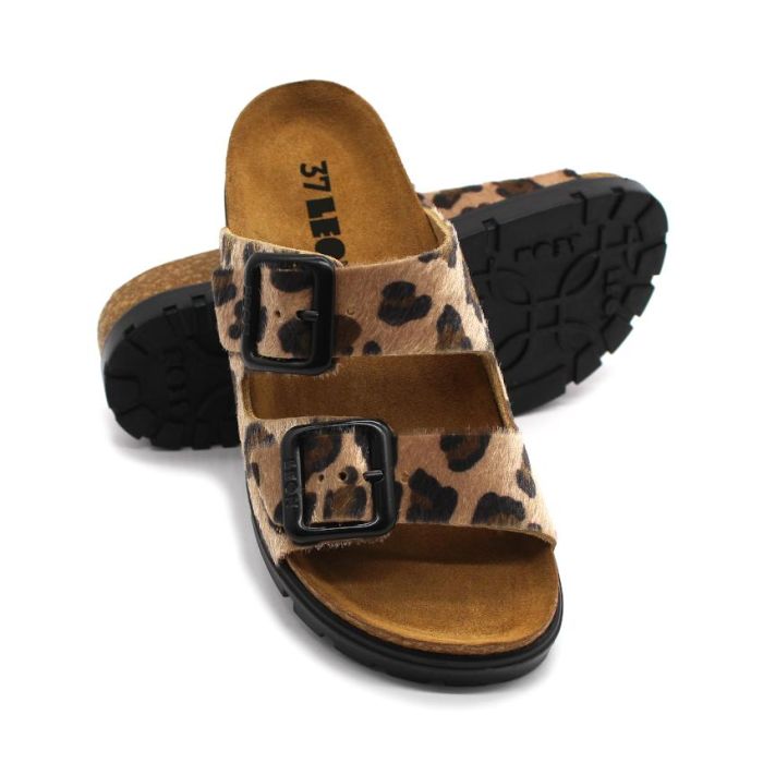 LEON 6013 BARNA   Comfort női bőr papucs large