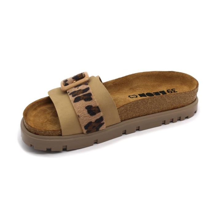 LEON 6022 BÉZS  Comfort női bőr papucs large