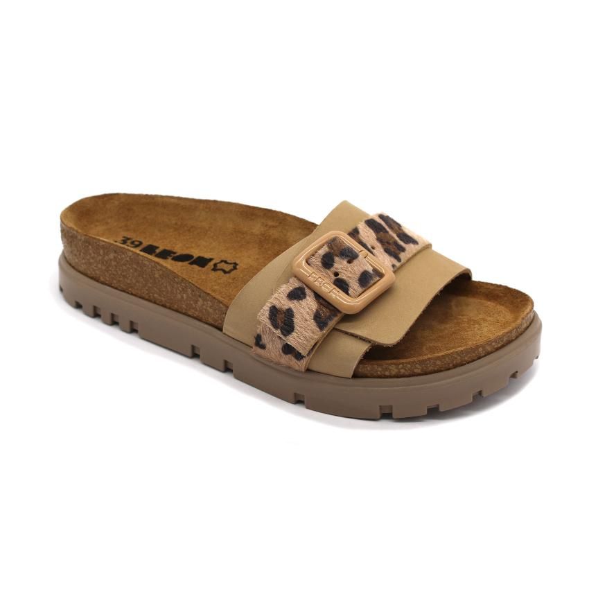 LEON 6022 BÉZS  Comfort női bőr papucs