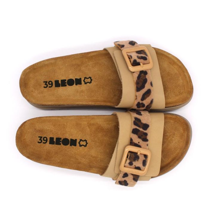 LEON 6022 BÉZS  Comfort női bőr papucs large