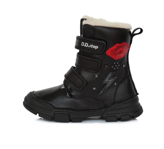 D.D. step bélelt bőr bakancs W056-520BL BLACK 31-36  méretben large