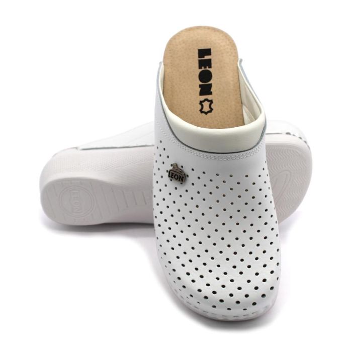 LEON PU100 fehér Comfort női bőr klumpa large
