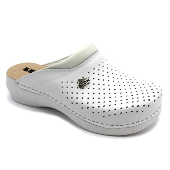LEON PU100 fehér Comfort női bőr klumpa large