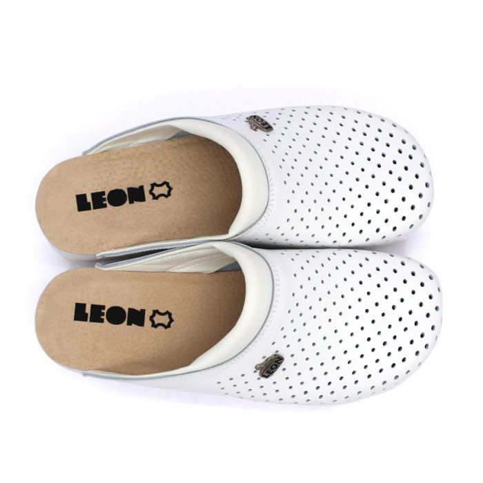 LEON PU100 fehér Comfort női bőr klumpa large