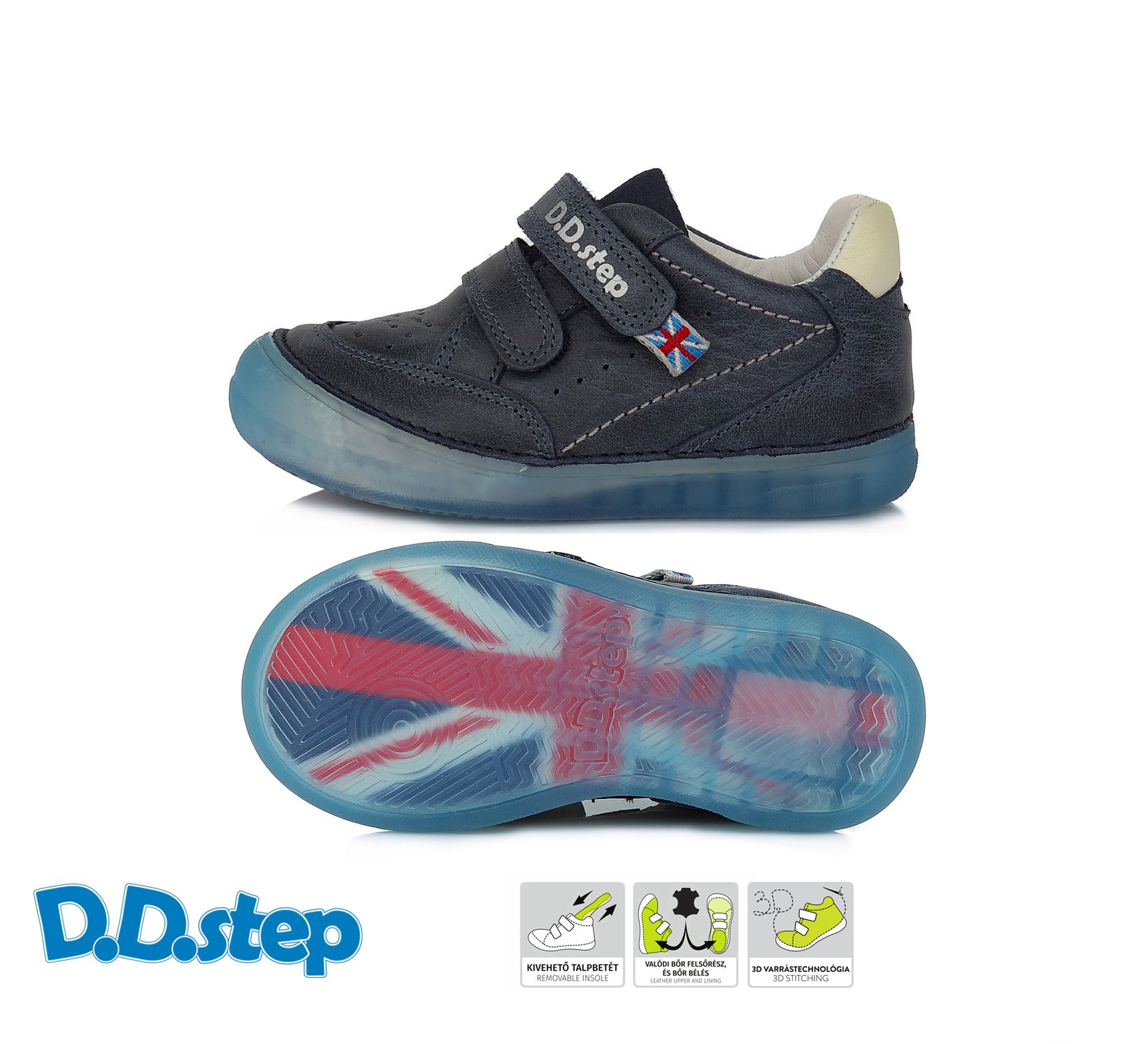 D.D.step bőr félcipőS078-815L ROYAL BLUE 32-37  méretben