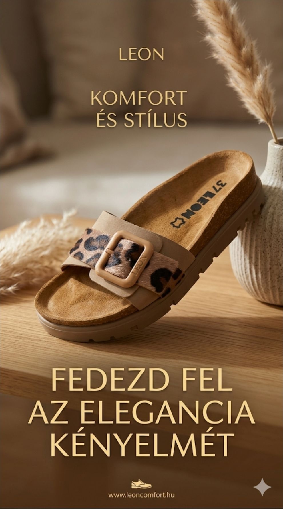 LEON 6022 BÉZS Comfort női bőr papucs